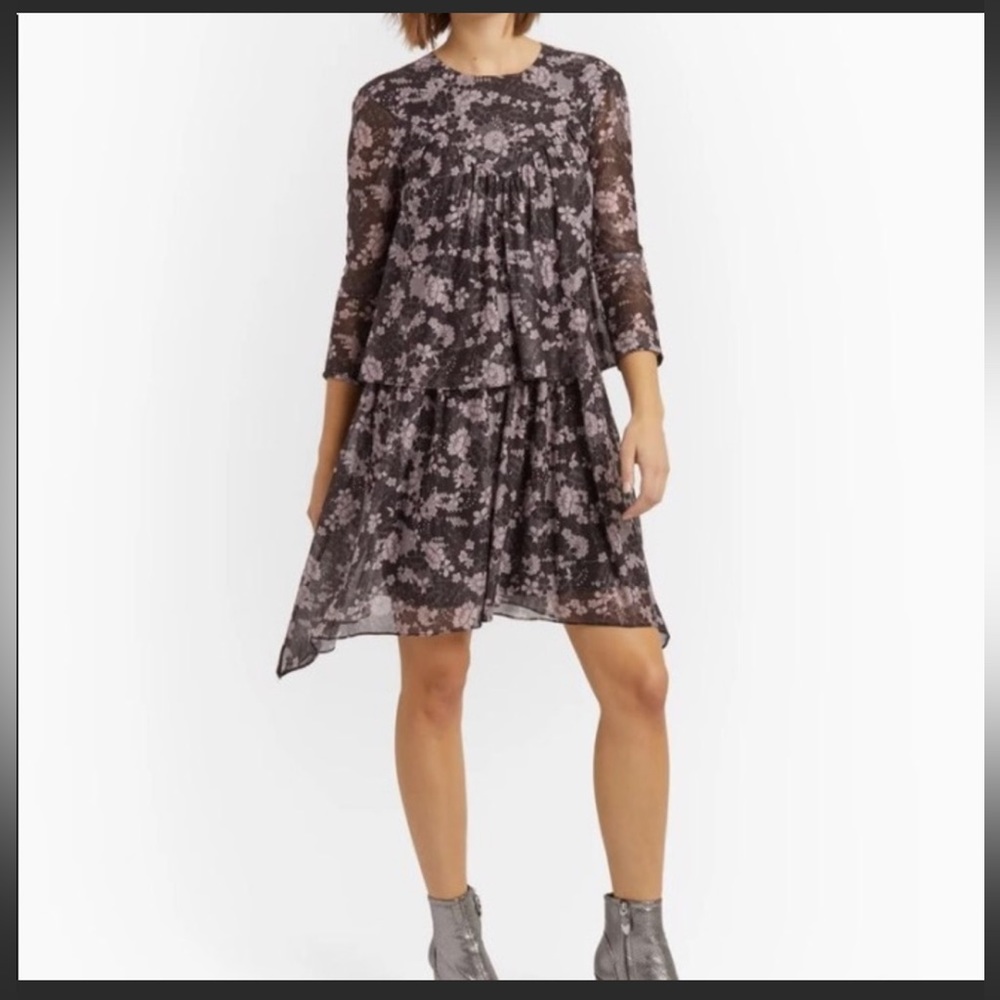 NWOT Rebecca Minkoff Floral Tiered Asymmetrical Long Sleeve Dress